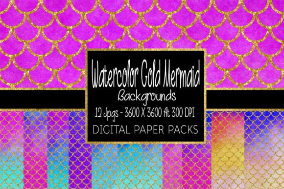 Download Watercolor Gold Mermaid Backgrounds - Background Collection