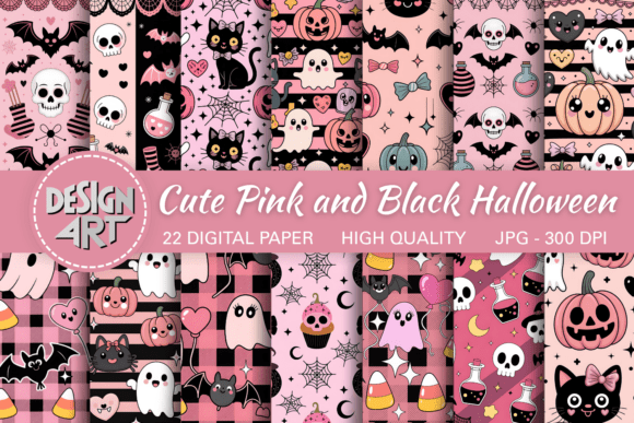 Download Cute Pink and Black Halloween Background - Background Collection