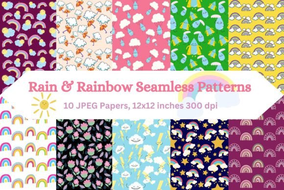Download Whimsical Rain and Rainbow Patterns - Rainbow patterns Collection