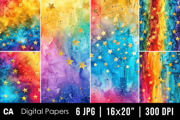 Download Watercolor Rainbow Stars Backgrounds - Background Collection