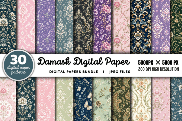 Download Damask Digital Paper Backgrounds Bundle - Background Collection