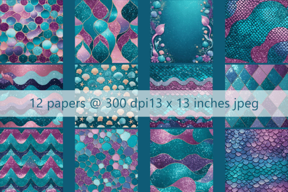 Download 12 Mermaid Digital Papers Background - Background Collection