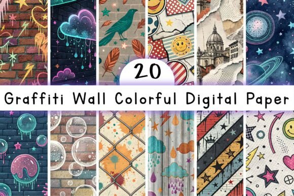 Download Graffiti Wall Colorful Digital Paper - Premium Bundle