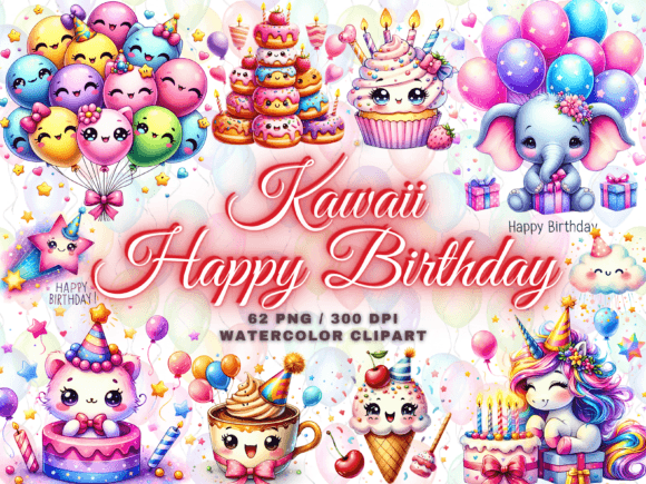 Download Cute Kawaii Birthday Clipart Bundle Png - Kawaii Collection