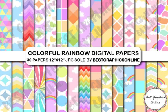 Download 30 Bright Rainbow Background Papers Pack - Background Collection