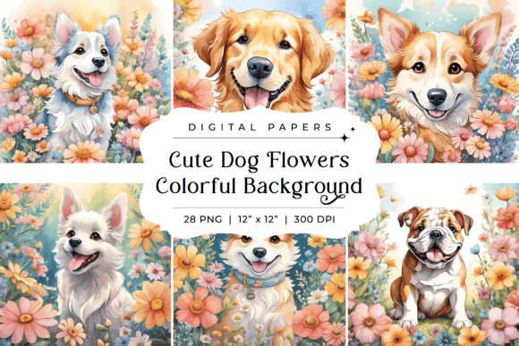 Download Cute Dog Flowers Colorful Backgrounds - Background Collection